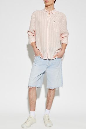 Lacoste Linen Shirt With Striped Pattern, Mens, Pink