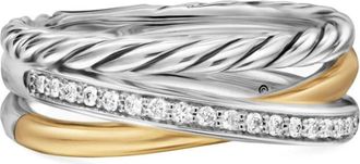 David Yurman Anello Crossover Three Row in oro giallo 18kt con diamanti (7mm) - Argento