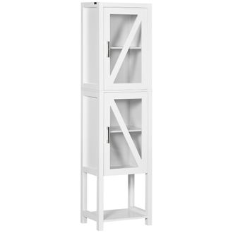 Kleankin Kleankin Columna Auxiliar De Ba&ntilde;o Armario Alto De Ba&ntilde;o Estanter&iacute;a Para Ba&ntilde;o Con 2 Puertas Estantes Ajustables Y Estante De Almacenamiento 45x30x170 Cm