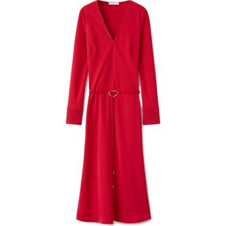 Mango Belted Long Sleeve Midi Dress in Red at Nordstrom, Size 6