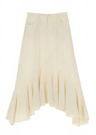 Dixie Womens Frayed Hem Hi Low Ruffle Skirt In Vanilla