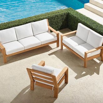 Frontgate Calhoun 3-pc. Sofa Set in Natural Teak - Standard, Rumor Snow - Frontgate