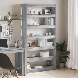 Berkfield Home Book Cabinet/Room Divider Black Oak 100x30x198 cm Made of Engineered Wood in Grey | Size: 100 x 30 x 198 cm