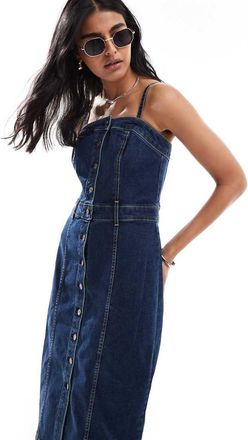 Levi's Vestito midi in denim blu scuro con bustino