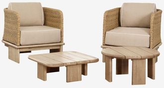 Sklum Sklum - Conjunto De Jard&iacute;n Con 2 Sillones Y 2 Mesas De Centro En Rat&aacute;n Y Madera De Acacia Famara