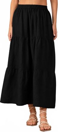 Elan Tiered Midi Skirt In Black