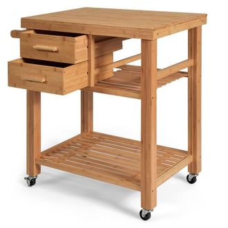 Costway Costway Rolling Bamboo Kitchen Island Cart Trolley Cart w/ Drawers & Shelves in Natural