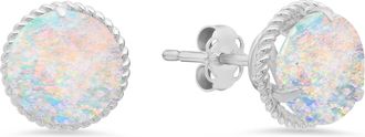 MAX + STONE 14k White Gold Roped Halo Round-Cut Gemstone Stud Earrings (8mm)