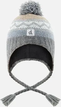 Deux par Deux Peruvian Fair Isle Jacquard Earflap Knit Hat with Pompom in Grey And Green Fair Isle at Nordstrom, Size 18-24M
