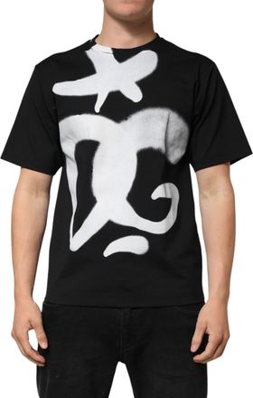 Dolce & Gabbana Mens Black Cotton Dg Logo Graffiti Short Sleeve T-Shirt Nylon Elastane