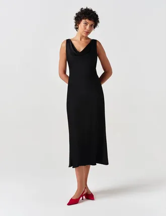 Ghost London Arya Cowl Neck Satin Midi Dress in Black at Nordstrom, Size 12