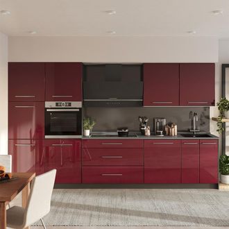 Vicco Mueble De Cocina Fame-line, Rojo Burdeos Alto Brillo/antracita, 340 Cm, Et Roble, Vicco