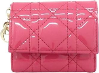 Dior Pre-owned Wallets, female, Pink, Size: ONE SIZE Pre-owned Lady Dior Lotus Wallet Patent Leather Wallet
