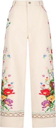 Valentino Garavani Geborduurde Denim Broek Ecru Borduurwerk - Dames - Wijde Broeken - Beige - W25 - Denim - Broeken