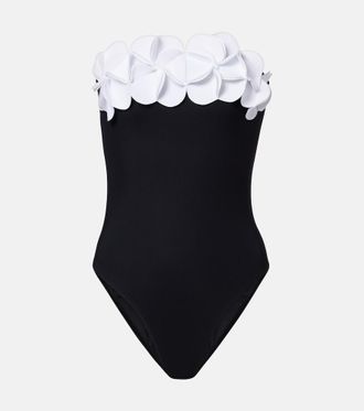 Karla Colletto Tess floral-appliqu&eacute; bandeau swimsuit
