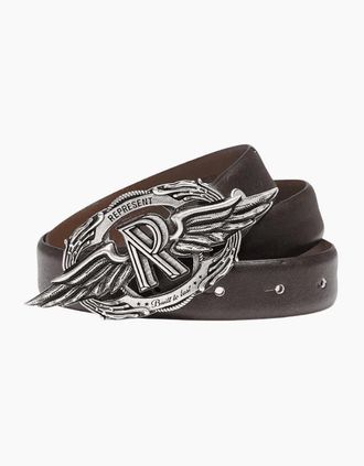 Represent Mens Vintage Buckle Dark Brown Leather Belt - Size: ONE size