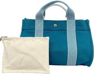 Herm&egrave;s Blue Canvas Tote Bag (Pre-Owned)