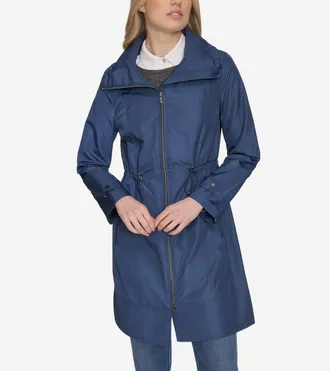 Cole Haan Womens Packable Rain Jacket - Blue Size Medium
