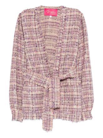 Miau by Clara Rotescu tie-waist fringed jacket - women - Cotton/Wool/Polyamide - 42 - Pink