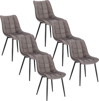 Woltu Pack De 6 Sillas De Comedor Asiento De Cuero Artificial Silla Dise&ntilde;o Silla Tapizada Estructura Met&aacute;lica Sill&oacute;n Con Respaldo Silla De Cocina Gris Oscur