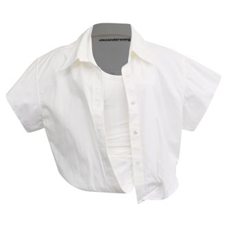 Alexander Wang Cropped Layered And Ribbed Jersey Blouse In White Cotton