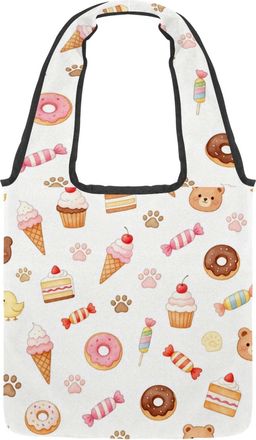 Generic Sweet Treats Reversible Canvas Shoulder Tote - Double-Sided Print, 12oz Cotton, 27cm Drop, Fold-Flat Bag for Travel, Shopping, Street Outings