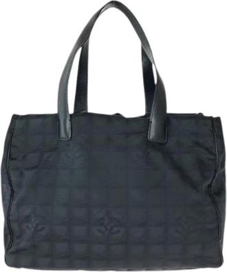 Chanel Pre-owned Tote Bags, female, Black, Size: ONE SIZE Pre-owned New Travel Line MM Nylon Leather Tote Bag