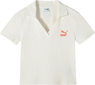 Puma (WMNS) PUMA Logo Polo Shirt Beige Red 626863-65