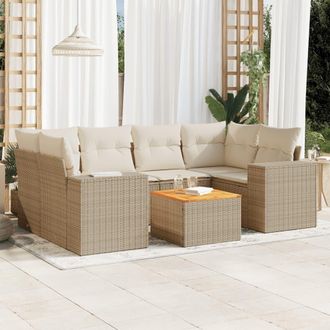 vidaXL Vidaxl - Set Sof&aacute;s De Jard&iacute;n 7 Piezas Y Cojines Rat&aacute;n Sint&eacute;tico Beige