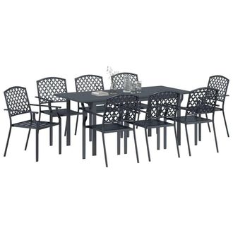 Berkfield Home Modern 9 Piece Garden Dining Set Anthracite Steel in Dark Grey