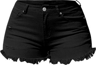 Generic Jean Shorts Women Low Rise - Denim Shorts For Women Stretchy Solid Colour Raw Hem Running Shorts Womens Sexy Slim Skinny Active Casual Shorts With Poc