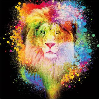 Schubiger M&ouml;bel Digitaldruck auf Glas Farbkomposition K&ouml;nig Der L&ouml;wen Auf Schwarzem