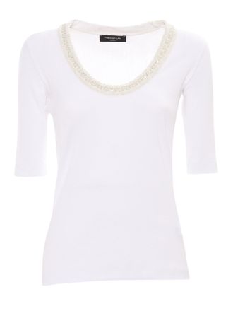 Fabiana Filippi Ribbed Jersey U Neck Short Sleeve T Shirt, Contrast Collar
