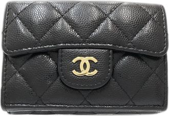 Chanel Black Grained Calfskin Wallet (Tri-Fold) (Pre-Owned)