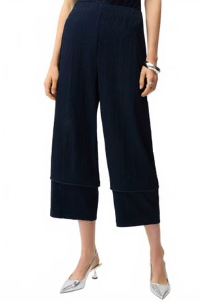 Joseph Ribkoff Pull-On Seersucker Wide-Leg Cropped Pants In Midnight Blue