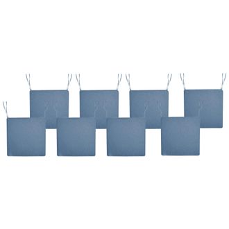 Beliani Conjunto De 8 Cojines De Asiento Para Sillas De Jard&iacute;n De Tela De Poli&eacute;ster Resistente A Los Rayos Uv Azul Sassari Premium