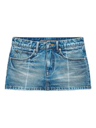 Alexander Wang Skort Con Pieghe In Denim Effetto Vintage-Donna