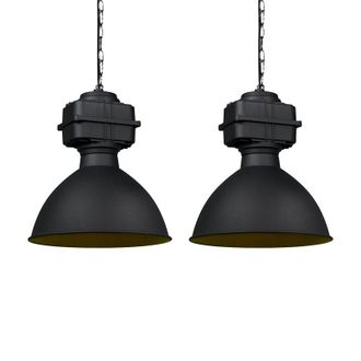 QAZQA Industrial Set De 2 L&aacute;mparas Colgantes Industriales Peque&ntilde;as Negro Mate - Sicko Acero Redonda Adecuado Para Led Max. 2 X 60 Watt - Qazqa
