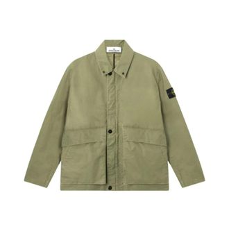 Stone Island Light Jackets, male, Green, Size: S Button-up Shirt Jacket