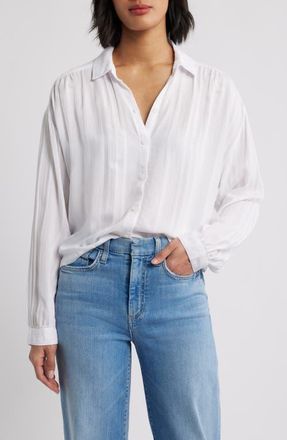 Cloth & Stone Shirred Button-Up Shirt in White at Nordstrom, Size Small