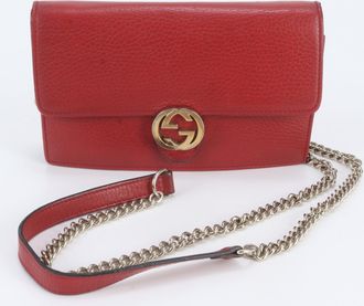 Gucci Red Color Leather Handbag Shoulder Bag Tote Bag (Pre-Owned)