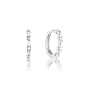 Lily & Roo Silver Three Diamond Style Huggie Hoop Earrings
