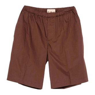 Plan C Plan C, Korte Broeken, Heren, Bruin, L, Katoen, Geplooide Shorts met Elastische Tailleband