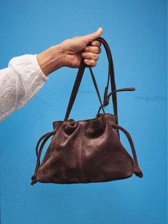 Fat Face FatFace Chocolate Brown Suede Ruched Crossbody Bag