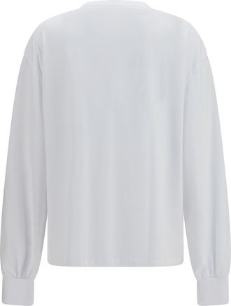 Ganni Womens Strawberry Long-Sleeve Cotton T-Shirt Bright White T-Shirts And Polos