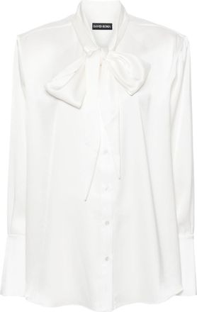 DAVID KOMA bow-detail satin shirt - women - Polyester/Triacetate - 6 - White