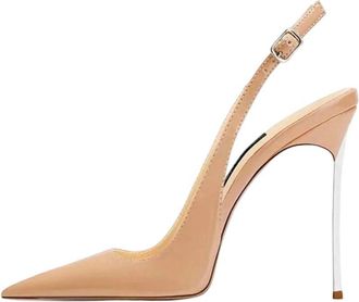 Generic Women Patent Leather High Heel Sandals Pointed Toe Ankle Strap Party Dress Shoes Apricot