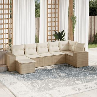 vidaXL Vidaxl - Set Sof&aacute;s De Jard&iacute;n 7 Piezas Y Cojines Rat&aacute;n Sint&eacute;tico Beige