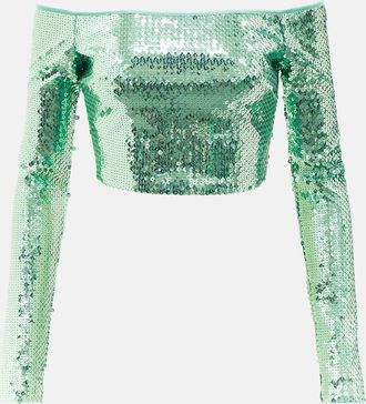 DAVID KOMA Sequined off-shoulder crop top