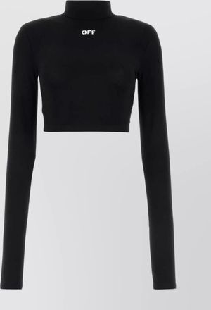 Off-white stretch viscose cropped top